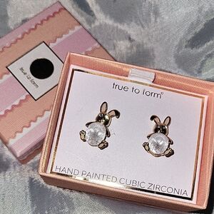 True to Form Bunny Earrings with Cubic Zirconia Bnib Ta M